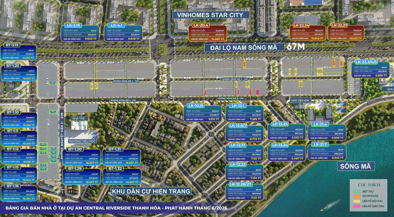 Mặt bằng bảng giá Central Riverside phát hành tháng 6/2026